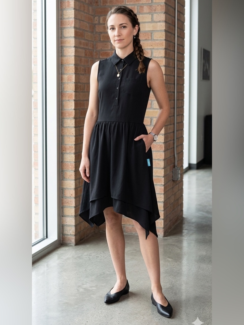 L AMOUR Sleeveless Handkerchief Hem Tie Back Dress by Nanette Lenore NWOT Small